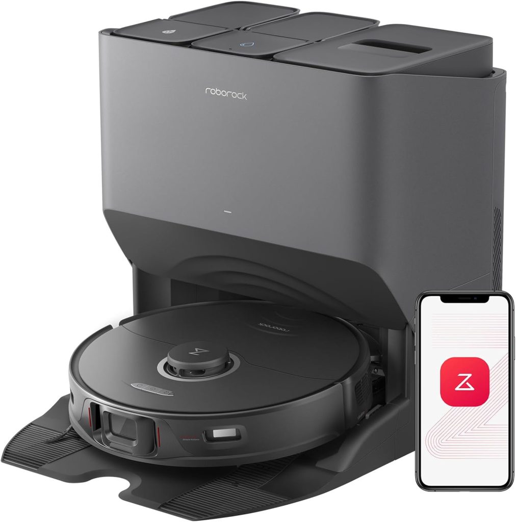 Roborock S8 Pro Ultra robot vacuum and mop in a minimalist design, positioned near its advanced docking station, highlighting its smart navigation and multi-surface cleaning capabilitie