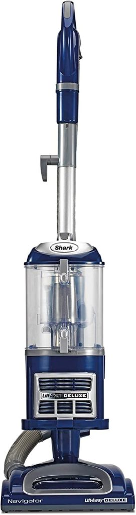 Shark Navigator Lift-Away Deluxe NV360 upright vacuum cleaner with a compact design, detachable canister, and advanced swivel steering, designed for deep cleaning carpets and hard floors.