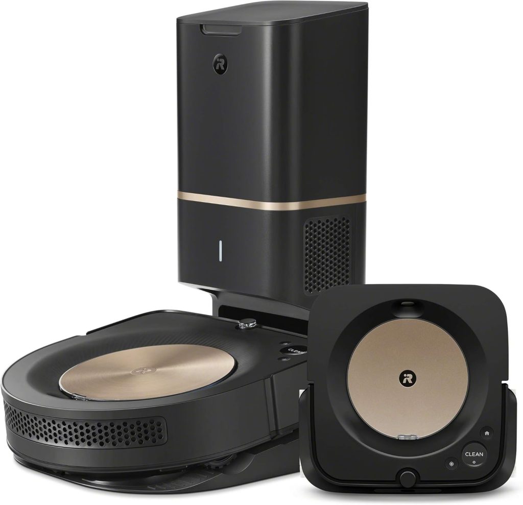 iRobot Roomba Combo j9+ robot vacuum and mop in sleek design, docked on its charging base, showcasing its dual cleaning functionality and modern features.